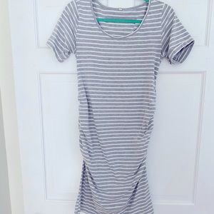 Maternity Grey Striped Body Con Dress
